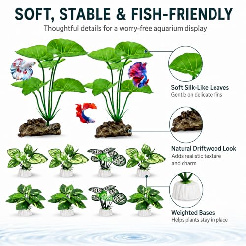 Image of 10 Pack Silk Aquarium Plants Fish Tank Decorations - Fin-Safe Soft Fish Tank Plants Large Aquarium Decor for 5-40 Gallon Betta, Goldfish Bowl & Reptiles Tanks Accessories