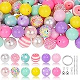 50Pcs Chunky Bubblegum Beads 20mm Christmas Large Gumball Rhinestone Pearl Beads with 48pcs Tiny Round Spacers, Extender Chains, Beading Wire (Pink Series)