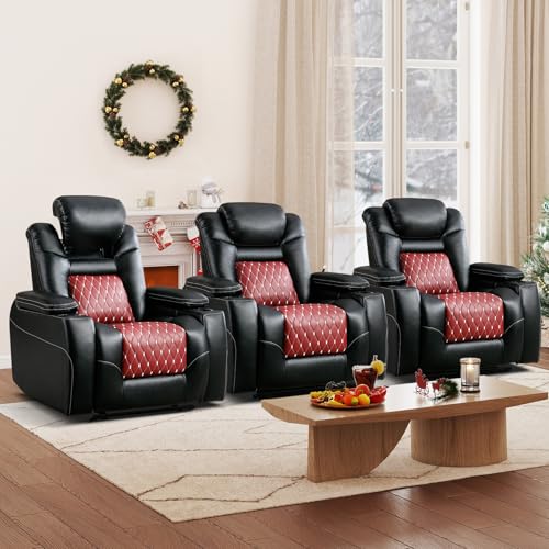 ANJ Power Recliner Black/Red Set of 3