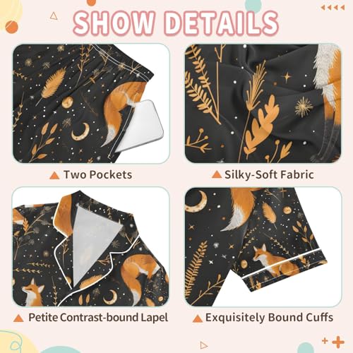 senya Fox and Astrology Moon 1 Satin Summer Pajama Sets Silk Short Sleeve Button Down Sleepwear3