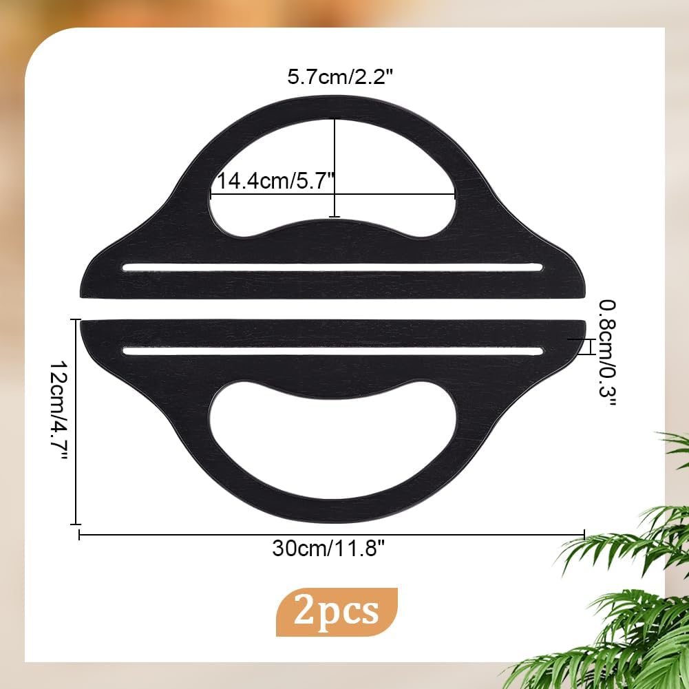 PH PandaHall Black Bag Handles 11inch Wood Purse Handles D-Shaped Bag Handles Handmade Bag Handles Replacement Accessories for Canvas Crochet Beach Bags Handbags Making - Image 2