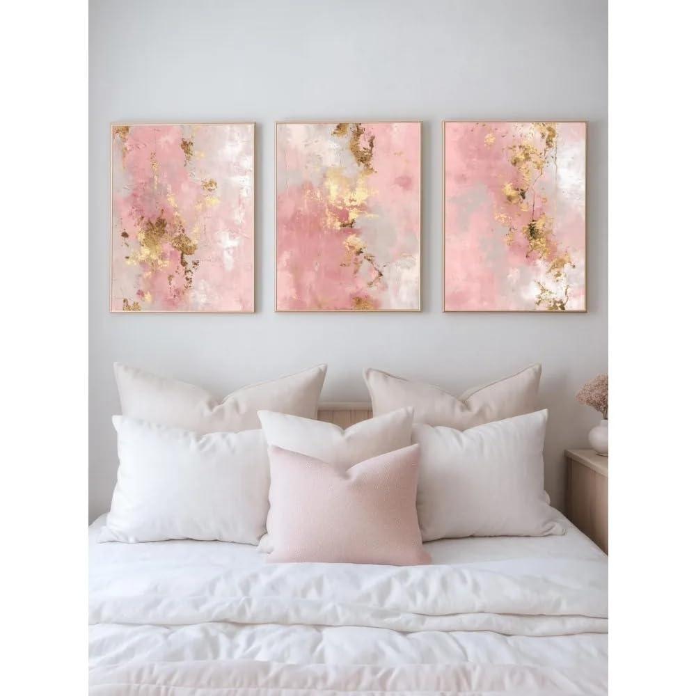Ltjiajuypd Frameless Canvas Prints Pink Gold Abstract Wall,Blush Modern Watercolor Living Roomromantic Bohemian Office Decor(40X55cm-3Pcs)