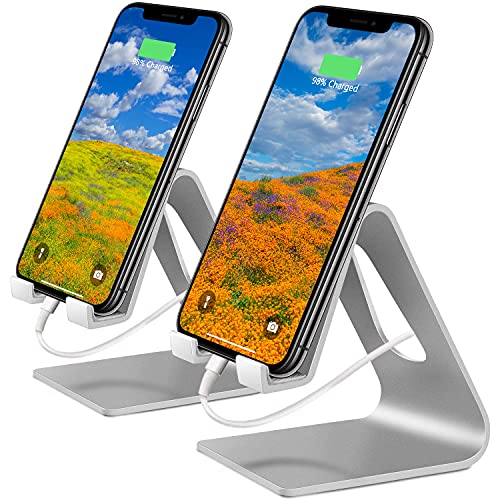 COOLOO Cell Phone Stand,ã€2 Packã€‘ Mobile Phone Anti-Skid Holder, Cradle, Dock Compatible Android Smartphone, Phone 11 Pro Xs Max Xr X 8 7 6 6s Plus 5s, Accessories Desk - Silver