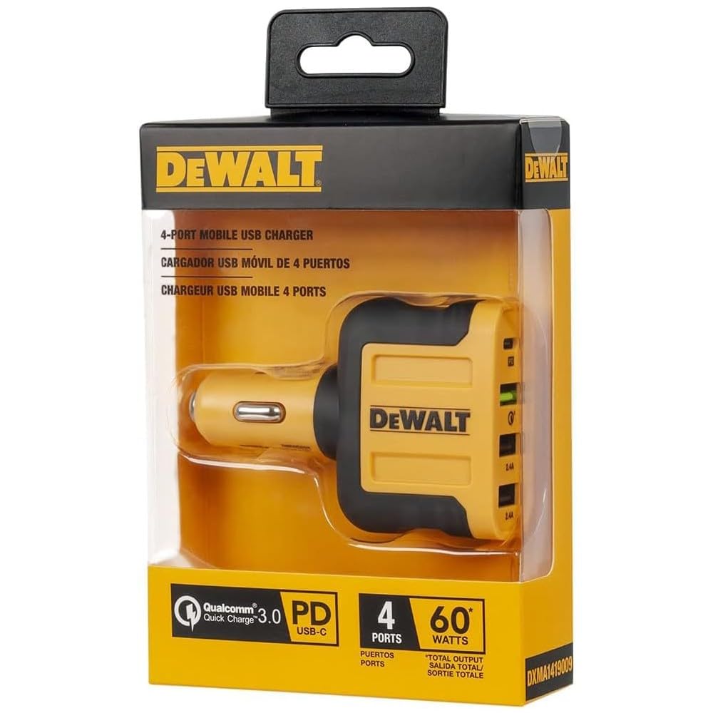 DEWALT USB-C-Autoladegerät, 60 W 4-Port-Schnellladegerät-Adapter, Pd-Typ-C-Autoladegerät kompatibel mit iPhone 16/15/Samsung, USB-Ladegerät für den Zigarettenanzünder
