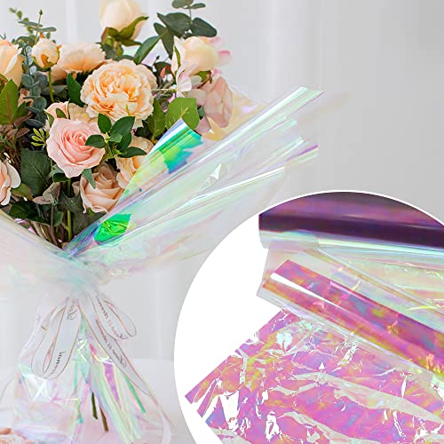 THATSRAD 20 Blätter Holografische Folie Zellophanfolie Regenbogen Klares Cellophan 52 x 60cm Schillerndes Filmpapier Kristall Papier Transparentpapier für Blumenstrauß Süßigkeitenpaket 1.5 dmm