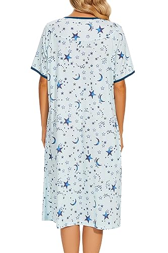 Image of AVIIER Nightgows for Women Soft Cotton Night Shirts Short Sleeve Sleepwear with Pockets