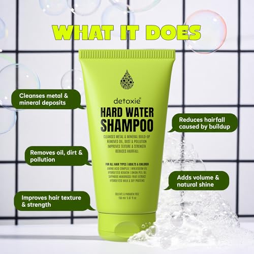 Image of Detoxie Hard Water Shampoo 150 ml | Cleanses Metal & Mineral Build-Up | Reduces Hair Fall | Removes Oil, Dust & Pollution | Keratin, Onion Peel Oil & Proteins | For All Hair Types