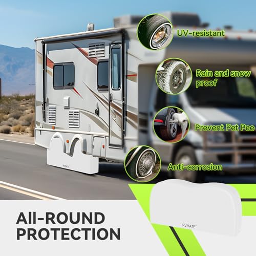 Image of RVMATE RV Tire Covers, Dual Axle Wheel Cover (1 Pack) Fits 30 inch-33 inch Diameter Tires, Waterproof Anti-UV White Dual Tire Covers RV Accessories for Truck /Trailer