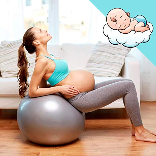 Desconocido Amazean Pelota de Pilates Embarazadas, Fitball, Ejercicio, Balón de Gimnasia Anti-Burst para Parto y Embarazo,Yoga, Fitness Bola con Bomba de hinchado. (Plata)