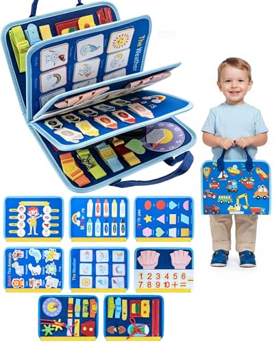 Image of Montessori Busy Board, 8-Page Sensory Activity Toy, Car | 8 sensory pages, Fine motor and dressing practice, Portable travel toy, Birthday gift for boys and girls