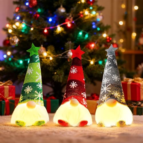 SKIKHN 3 gnomos de Navidad suecos, 20 cm, figuras de duendes de Navidad LED, duendes de Navidad iluminados, duendes de Navidad pequeños, duendes de Navidad con luces LED