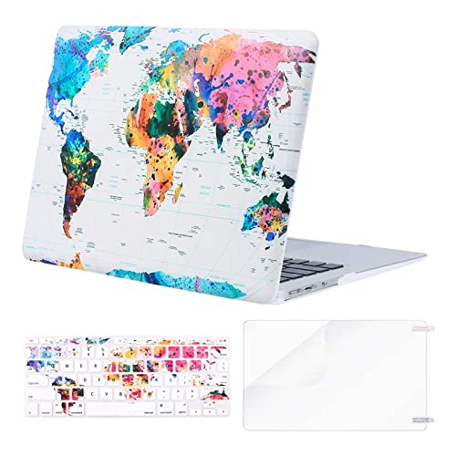 MOSISO Compatible with MacBook Air 13 inch Case (Models: A1369 & A1466, Older Version 2010-2017 Release), Plastic Pattern Hard Shell Case & Keyboard Cover & Screen Protector, World Map White Base