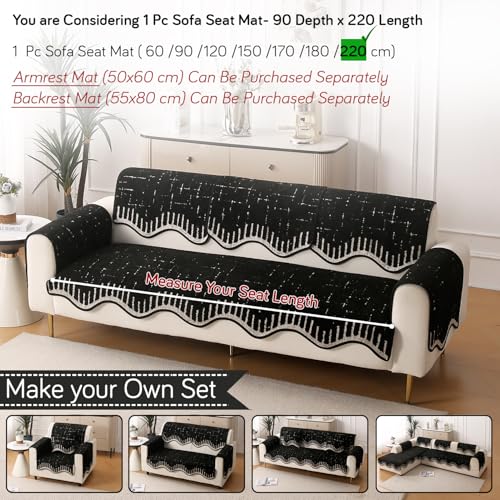 Image of HOKIPO Premium Supple Soft Wavy Sofa Cover Mat with Curve for 1 /2 /3 Seater and L Shape Sofa. Make Your Own Sofa Cover Set, Mat Length 90(D) x 220(L) cm, Black (AR-5978-BLK)