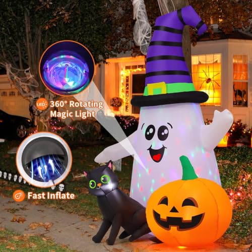 Image of GOOSH 5FT Inflatable Halloween Cute Ghost with The Pumpkin Blow Up Inflatables Halloween Outdoor Yard Decoration
