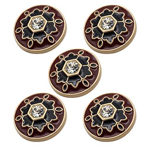 5 Pieces Rhinestone Metal Buttons Vintage Sewing Buttons Round Coats