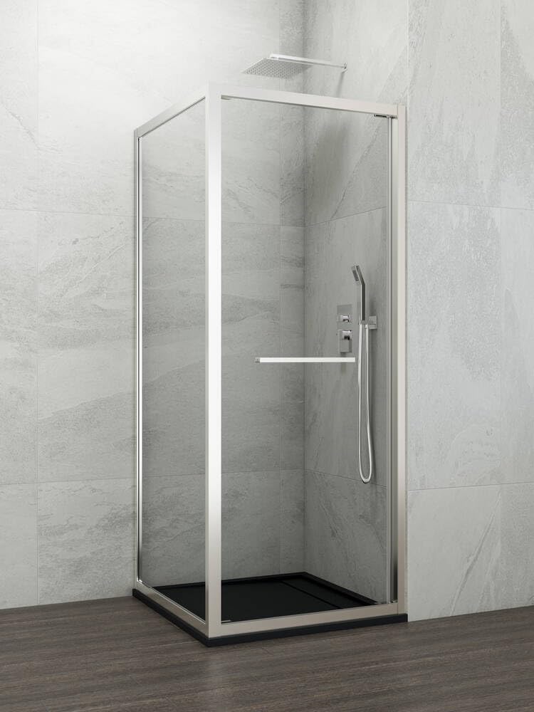 GME - Mampara Ducha Cromo 1 Puerta Corredera Plegable + 70cm Panel Lateral Fijo 65cm | Mampara de Cristal Reversible, Perfilería con Ancho Adaptable, 195cm de Altura y Vidrio con Grosor 6mm