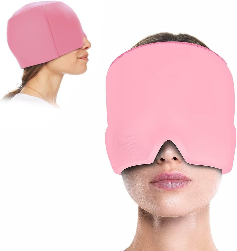 Form Fitting Migraine Relief Ice Head Wrap | Headache and Migraine Hat | Hot and Cold Therapy for Puffy Eyes, Tension, Sinus and Stress Relief(Pink)