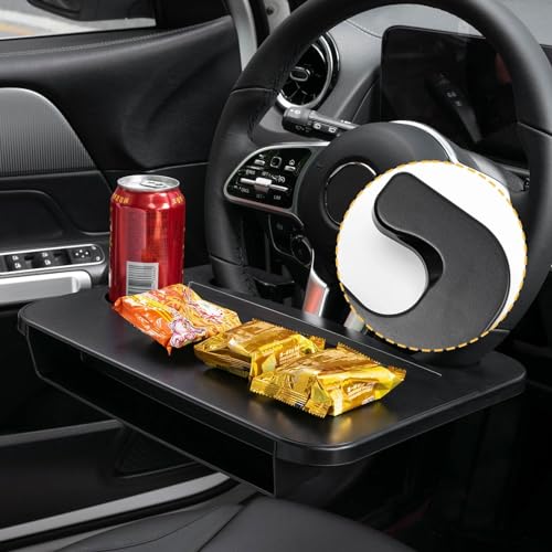Image of Oshotto FT-06 Dual Purpose Car Steering Wheel Rack Desk Vehicle seat Gap Organizer Dinning car Tray Table Cup Holder for All Cars (Black)