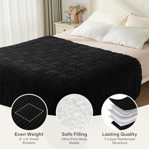 Image of Cottonblue Jacquard Weighted Blanket for Adults 15 lbs Queen Size, Cozy Fluffy Sherpa Fleece Weighted Throw Blankets 60 inch x 80 inch for Sleep Relax, Fuzzy Warm Arch Heavy Blanket Soft for Bed Couch, Black