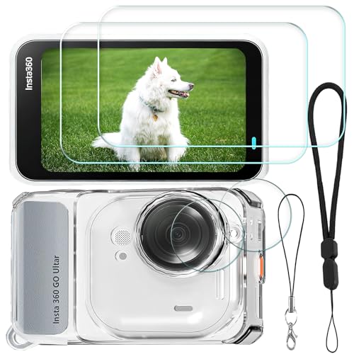 Insta360 GO Ultra�p9�_�Z�b�g�A�N�Z�T���[�Z�b�g�ϏՌ� TPU�ی�P�[�X �����Y�L���b�v/�����h�~�X�g���b�v*2�t���A�ی�t�B���� �K���X�t�B���� 2�� + �J�����t�B���� 2�� �d�x9H ��U�h�~ �p�C���X�^360 GO Ultra �t�B