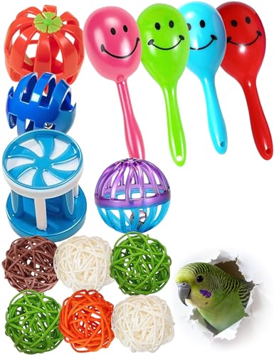 DIYUQISHI 14-Piece Bird Toys Set for Parrots & Parakeets – Chew Balls with Bells, Woven & Rattle Toys (1.6'' - 2.8'')