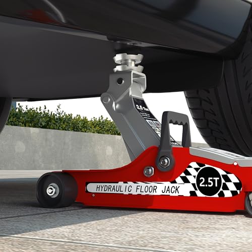 HOMCOM Hydraulic Low Profile Floor Jack, 2.5 Tonne Heavy Duty Steel Trolley Car Jack Lift with 80-360 mm Lifting Range, Wheels, Top Handle, Red - Image 9