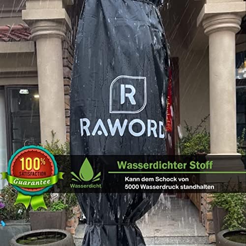 Raword Parasol Cover, 420D Oxford Fabric Waterproof Parasol Cantilever Umbrella Cover with Zipper Used for 9ft to 11ft Garden Outdoor Umbrella - Black