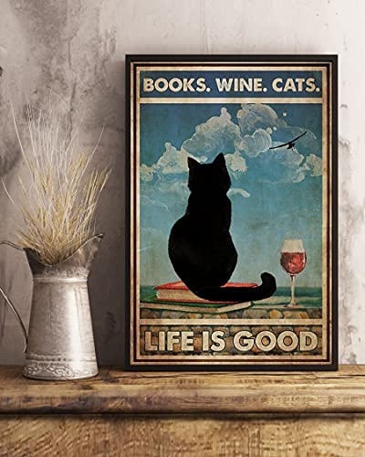 TammieLove Letrero de metal para decoración de pared, diseño de libros, gato, vino, cielo, vista, artbest regalos para el hogar, 20 x 30 cm Cover