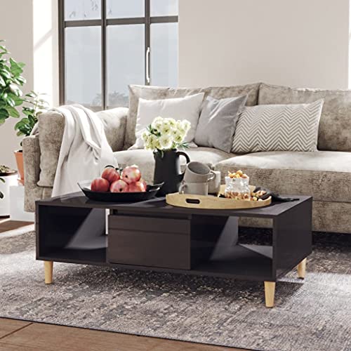 Table basse gris brillant en bois d'eucalyptus pour rangement salon - 2