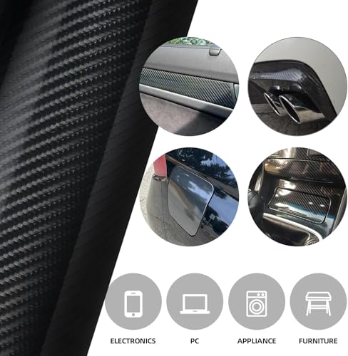 Image of Self Adhesive 4D Vinyl Carbon Fiber Textured Sheet Roll for Cars and Motorcycles, Interior /Exterior DIY Decoration | Black Carbon Fiber || (2 x 8 Ft, Carbon Wrap Film)