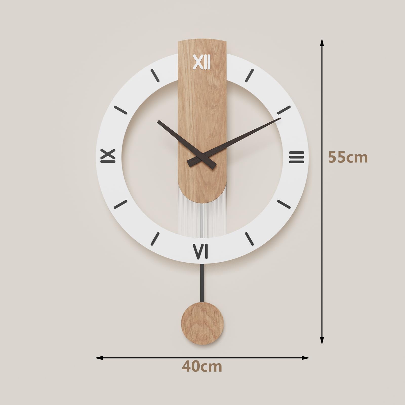 LANMOU Orologio da Parete Moderno, Orologio Parete Silenzioso 15dB con Pendolo in Legno, Orologi da Parete grande Bianco 40x55 cm, per Salotto, Camera da Letto, Studio in casa