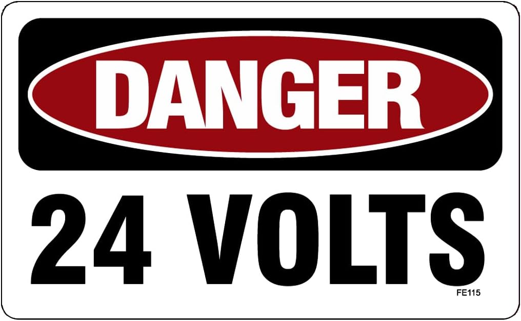 Reflective Danger 24 Volts Stickers - SMALL 2.5 in x 1.5 in - 25 PACK