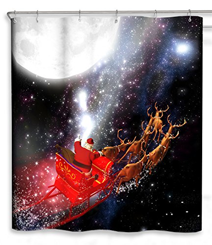 CHUN YI Impermeable Cortinas de baño, Feliz Navidad Decoración Cortina de Ducha para baño, con 12 Agujeros de plástico cosidos (Negro)