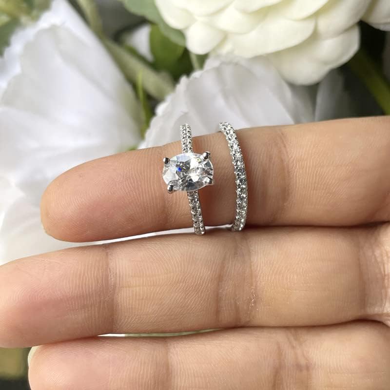Moissanite Bridal Set Matching Wedding Band Set,0.75 Ct. Certified Oval Cut Moissanite Engagement Ring Set, 14k Gold Finish Moissanite Ring Set For Women