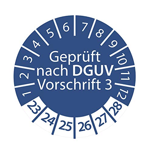 Prüfplakette DGUV Vorschrift 3 2023-2028 ca. Ø 2-3 cm Blau Geprüft nach DGUV Größe 100 Stück, Farbe Ø 3 cm Cover