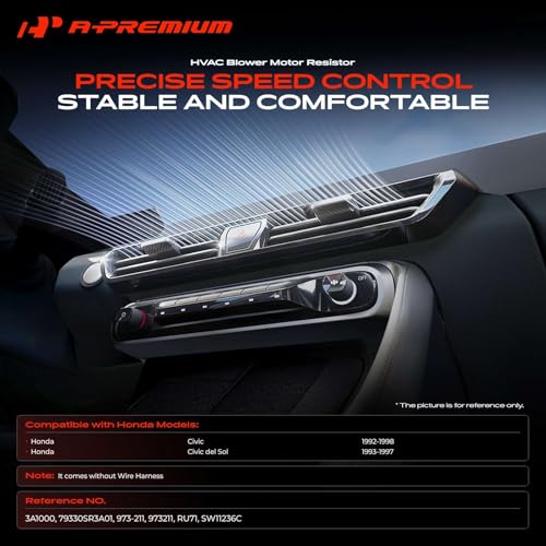 Image of A-Premium Front HVAC Blower Motor Resistor Compatible with Honda Models | for Civic 1992-1998, Civic del Sol 1993-1997