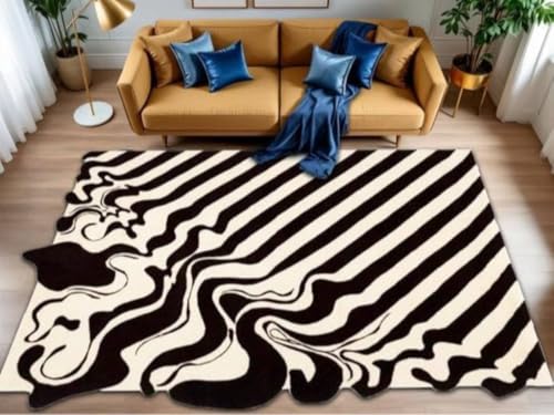 Tapete artesanal de lana 5' x 8' negro y blanco