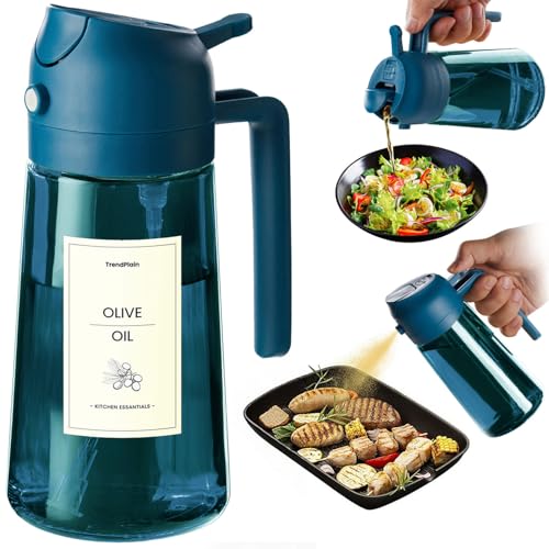 TrendPlain Spray Huile Cuisine 470ml – Vaporisateur Huile Air Fryer 2-en-1 pour Cuisson, Salades, Vinaigre et Accessoire Cuisine (1 pièce, Bleu Marine-2)