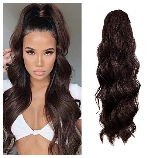 KETHBE 24 Inch Long Body Wave Ponytail hair Extension Synthetic Heat Resistant Wrap Around Drawstring Curly Wavy Ponytail Hairpieces for Women (4#)