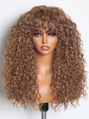 GORGIUS Veralux Blend Human Hair Curly Wig with Bangs Cinnamon