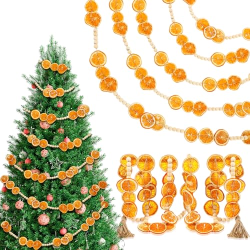 Knitgrip 8ft Christmas Dried Orange Slices & Wooden Bead Garland - Rustic Farmhouse Christmas Tree & Fireplace Decor