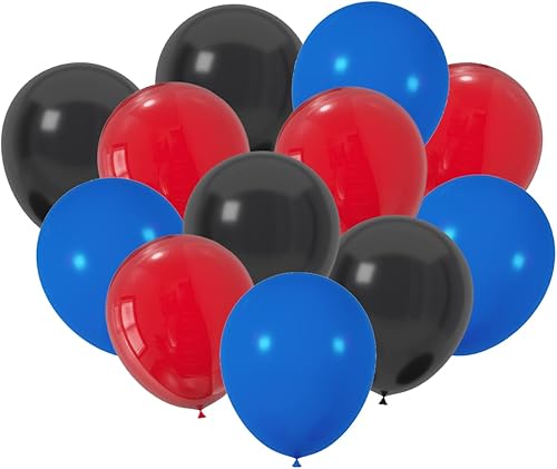 JODIDI 100 Pcs 12 Inch Red Royal Blue Black Latex Balloons Decoration, Birthday Wedding Baby Shower Party Balloons Decoration(Red Blue Black)