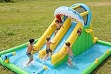 Imdot Inflatable Water Bounce House for Ki-ds 3-12 Years, 8-in-1 Playset with Dual Water Slides, Shark Attack Fun Zone, Indoor and Outdoor Fun