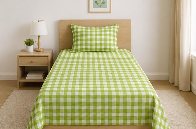Image of Jashan 210 TC Premium Glace Cotton Comfort Elegent Design Bedsheet with Pillow Cover - Ultra Soft Cotton Single Bed Sheet for Daily Comfort - GreenCheck Elegent 60x90 Inche