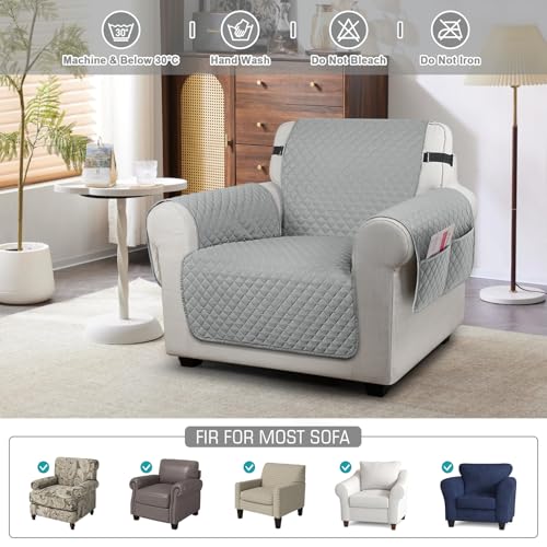 Image of TAOCOCO Sofa Slipcovers 1 Seater Sofa Covers Waterproof,Non Slip Couch Covers,Sofa Settee Covers with Storage Pockets,Washable Sofa Protector for Kids /Dogs /Pets(Pale Grey)