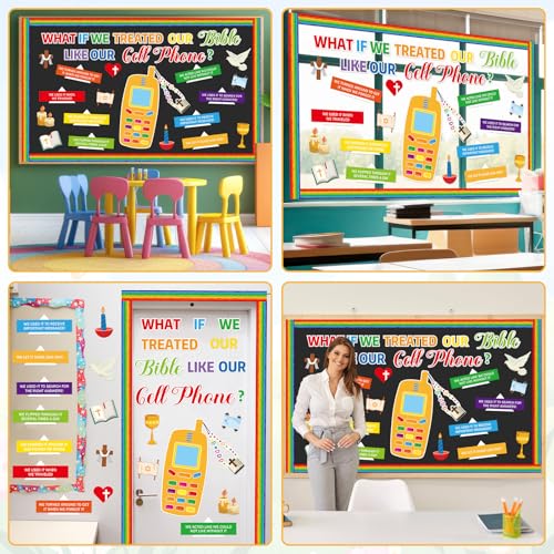 Religious Bible Bulletin Board Set Colorful Cell Phone Cutouts Christian Bible Classroom Bulletin Board Decor Inspirational Christian Jesus Theme Cutout for Church Sunday vbs School Classroom Supplies - Image 6