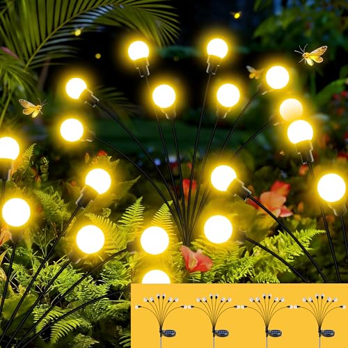 Solarlampen für Außen Garten 4 Stücke Solar Glühwürmchen 8 LED Solarleuchten für Außen mit IP65 asserdicht Warmweißem 8 Lichtmodi Höhenverstellbar Swinging Solarlampen für Garten Fußweg Yard