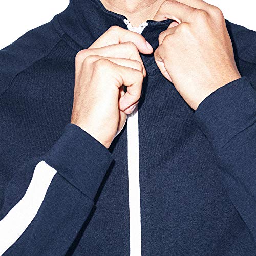 American Apparel Men's Interlock Long Sleeve Track Jacket, Navy/White, Large #TOP28
