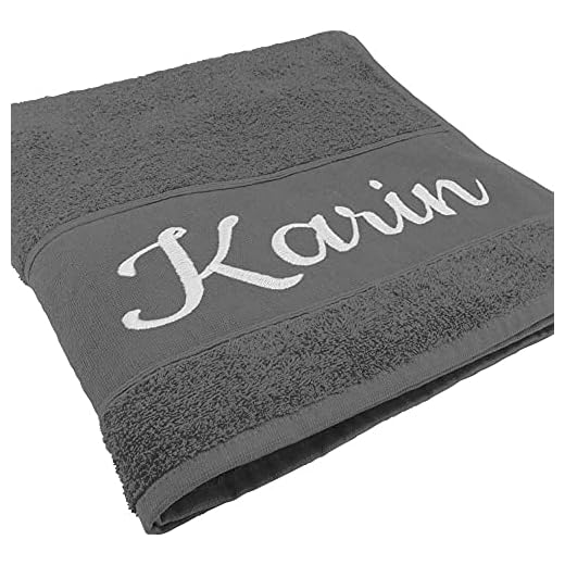 Deitert Handtuch mit Namen oder Wunschtext Bestickt, personalisiertes Duschtuch, individuelles Badetuch, 100% Baumwolle, 140 x 70 cm anthrazit