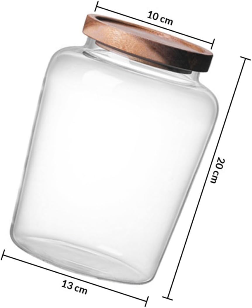 Glass Airtight Sealed Jar Large Capacity Food Storage Container with Acacia Wood Lid Glass Canister for Tea Grain Pantry Organization